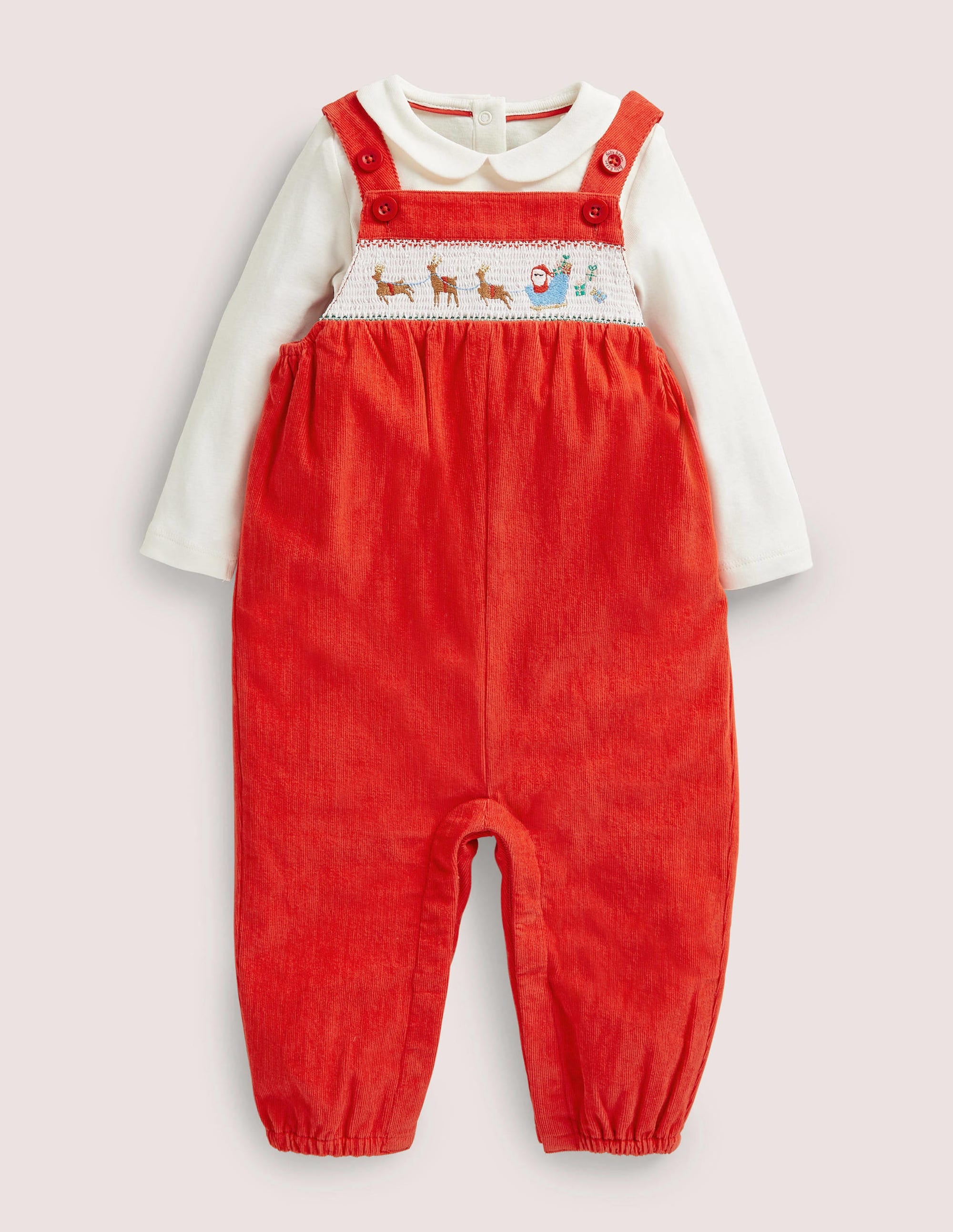 Smocked Dungaree Set-Rockabilly Red - Image 1