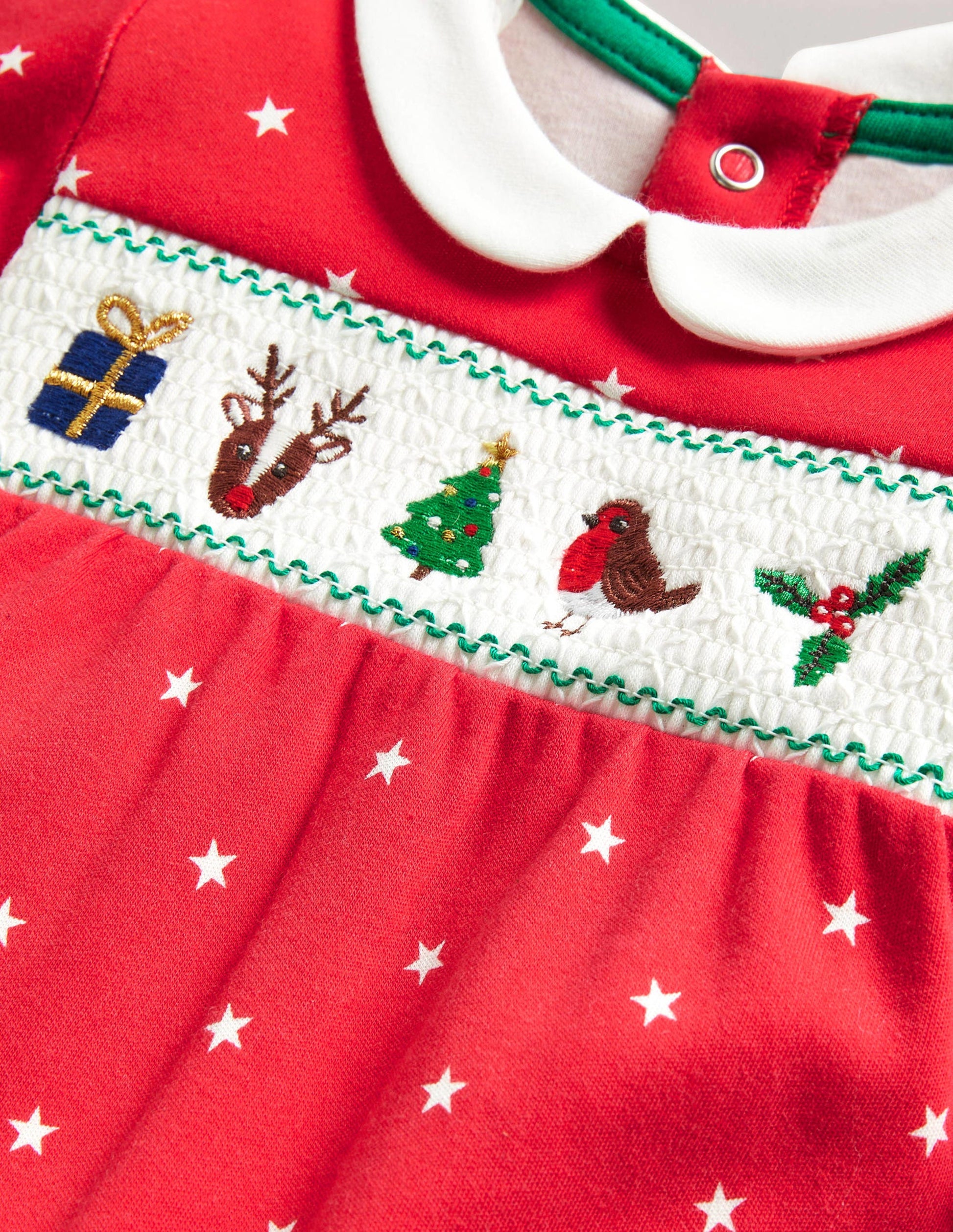 Newborn Christmas Sleepsuit-Rockabilly Red Stars-3