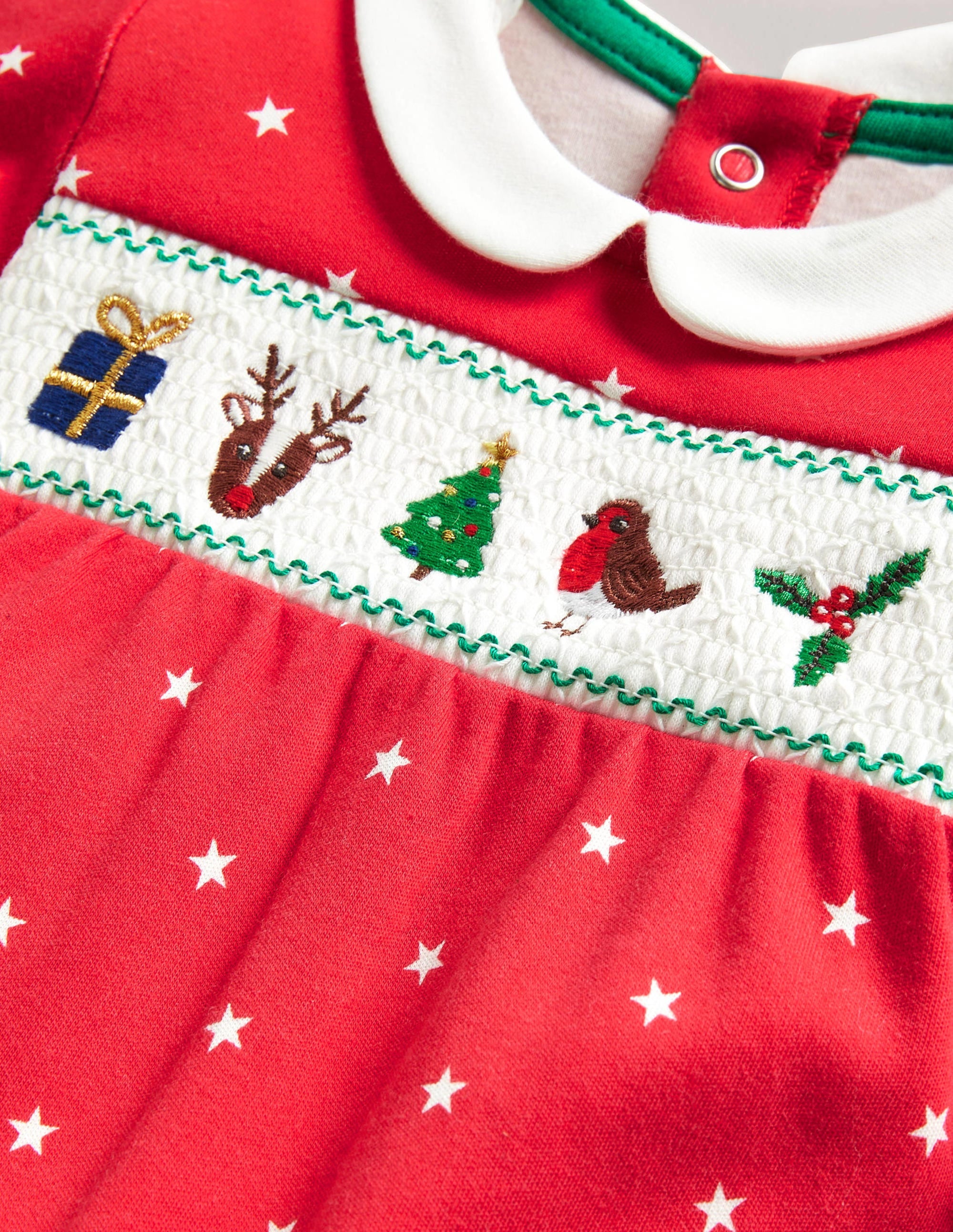 Newborn Christmas Sleepsuit-Rockabilly Red Stars - Image 3