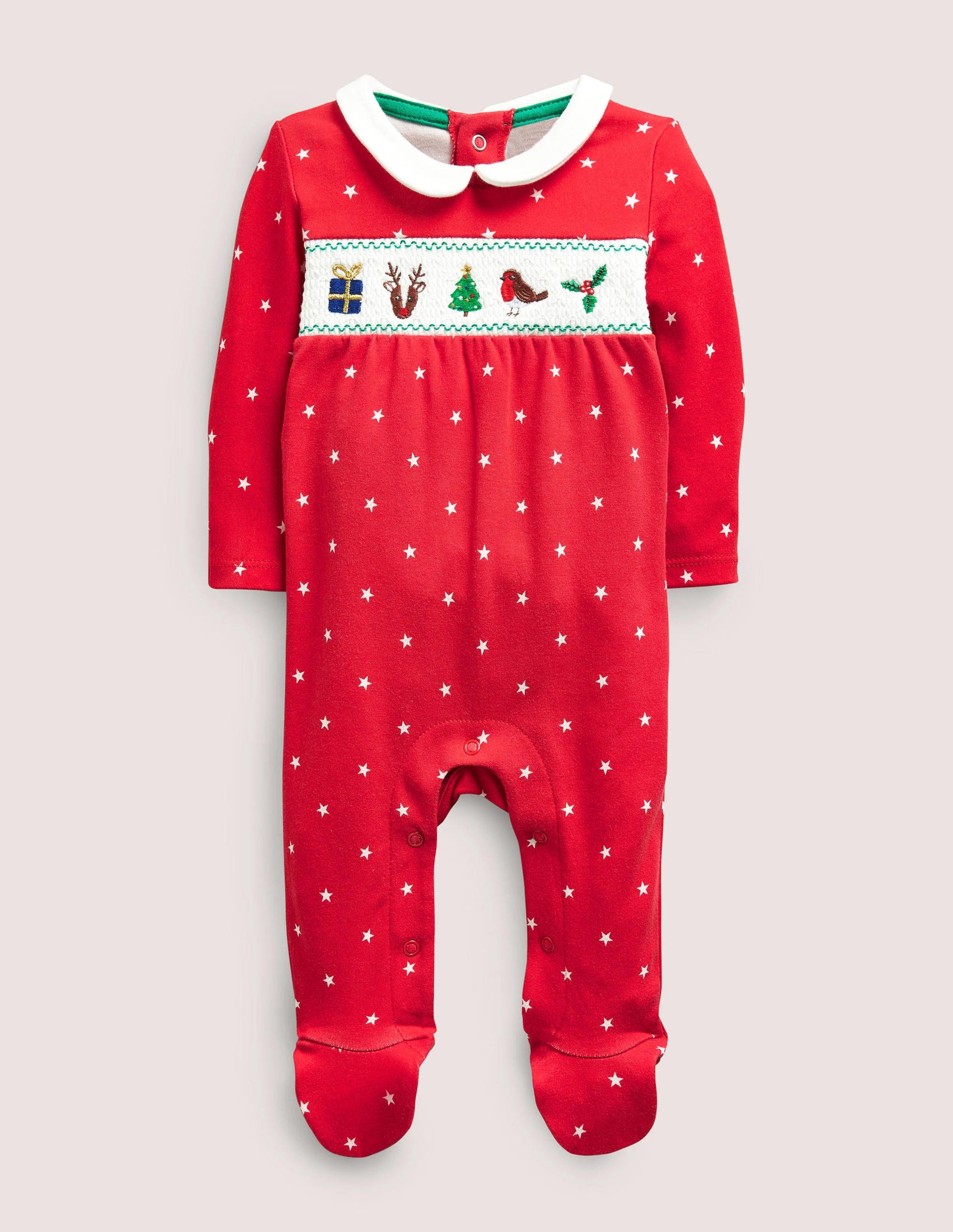 Newborn Christmas Sleepsuit-Rockabilly Red Stars-1