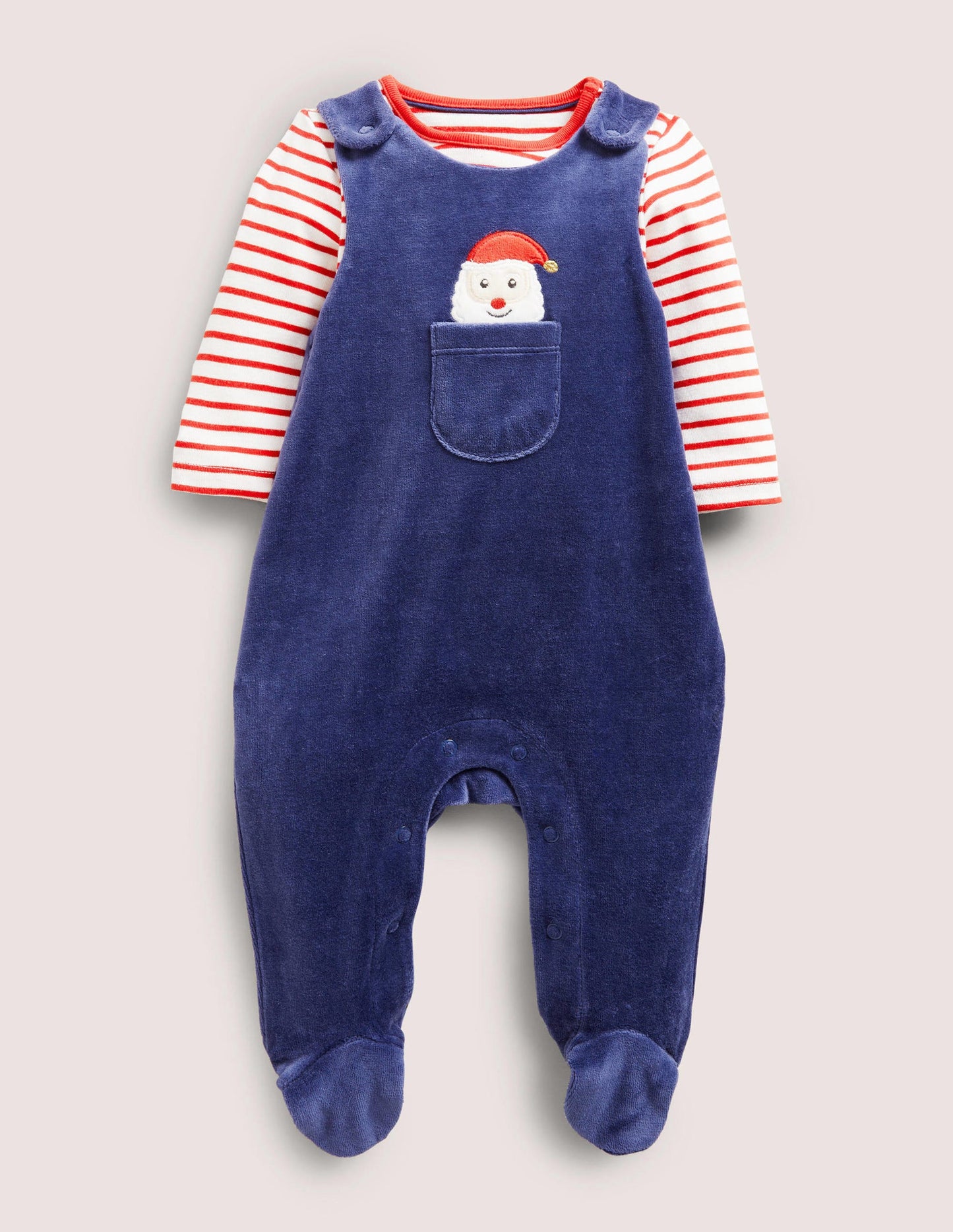 Velour Dungaree Set-Starboard Blue Christmas