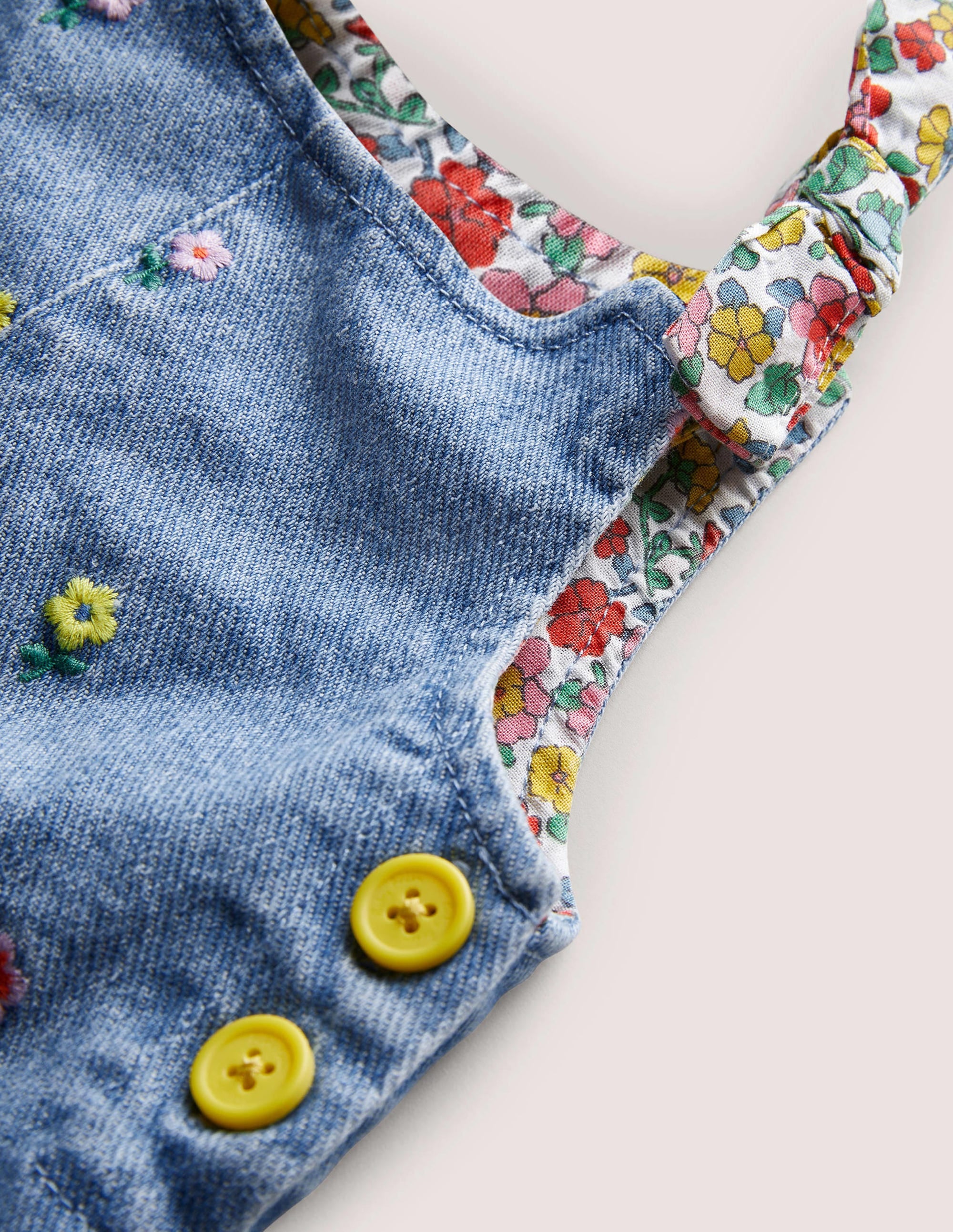Woven Dungarees-Denim Flower Embroidery - Image 3