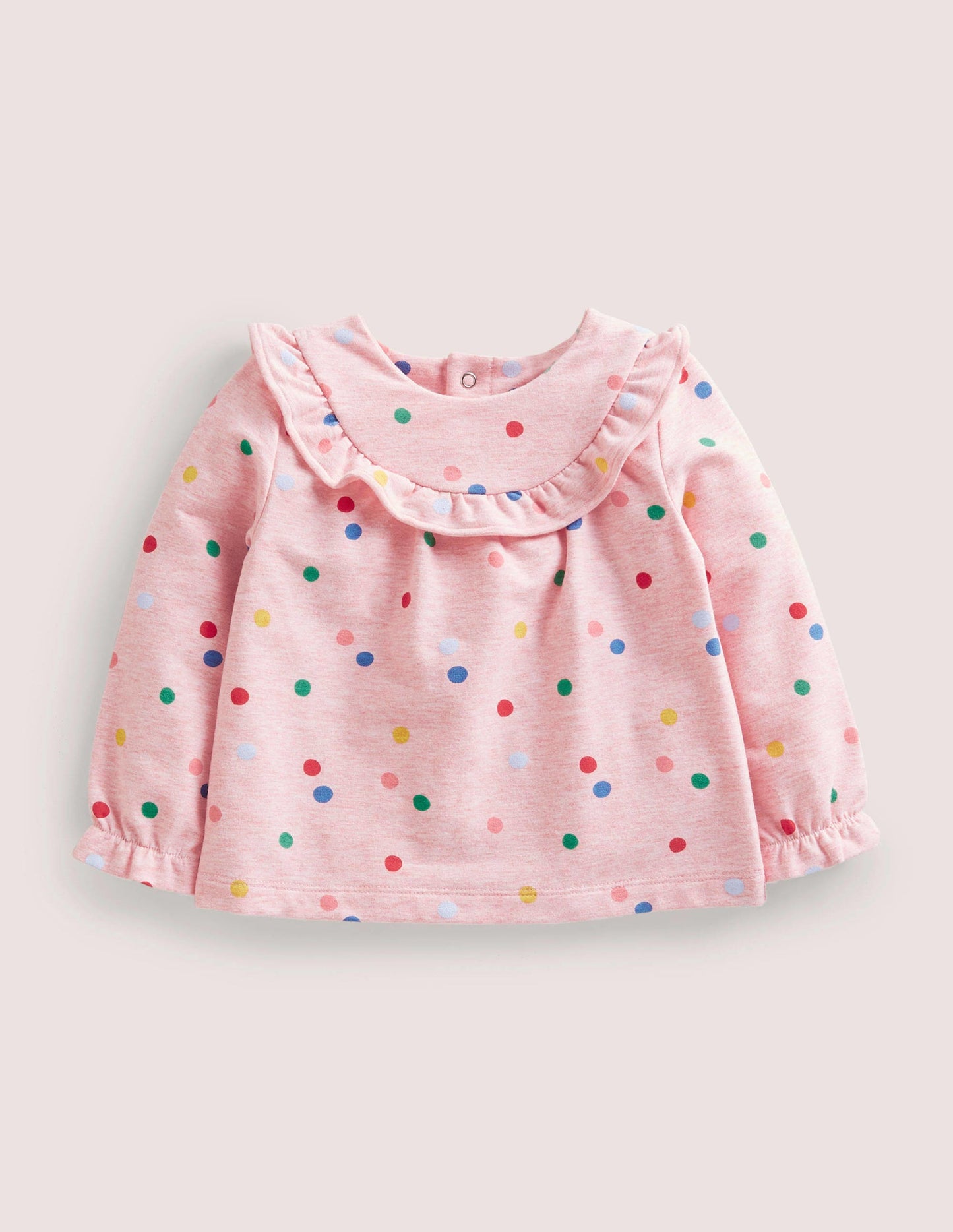 Cosy Ruffle Top-Pink Marl Painted Spot