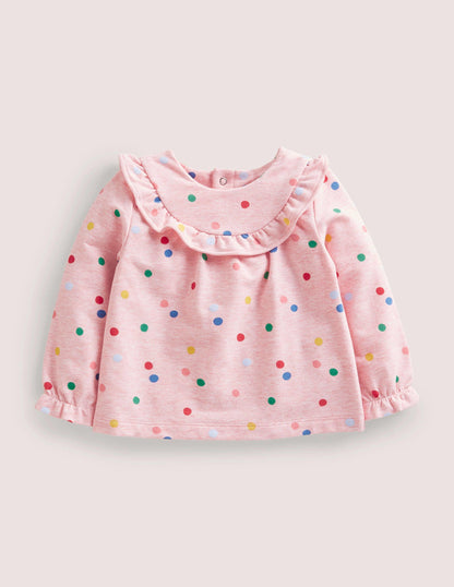 Cosy Ruffle Top-Pink Marl Painted Spot-1