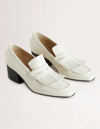 Block Heel Loafers-Off White-2