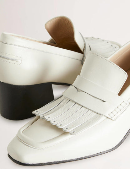 Block Heel Loafers-Off White-3