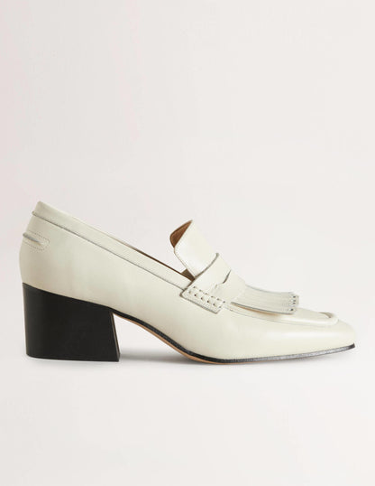 Block Heel Loafers-Off White-1