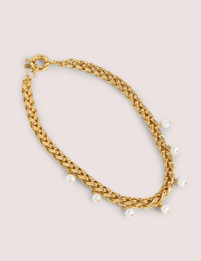 Chunky Chain Pearl Necklace-Gold-3