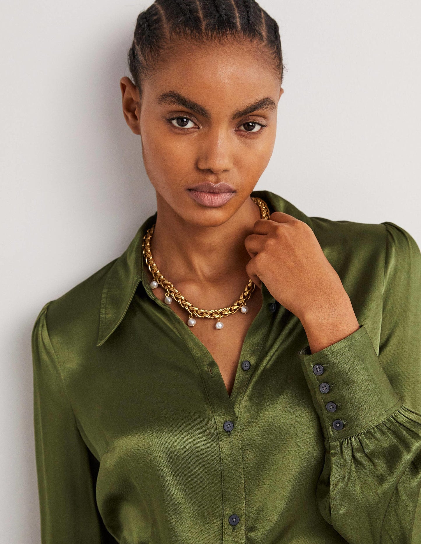 Chunky Chain Pearl Necklace-Gold