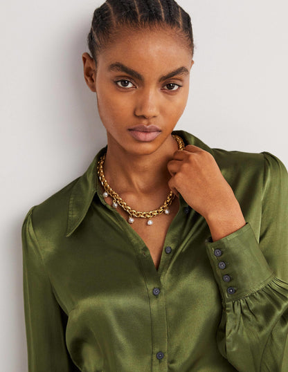 Chunky Chain Pearl Necklace-Gold-1