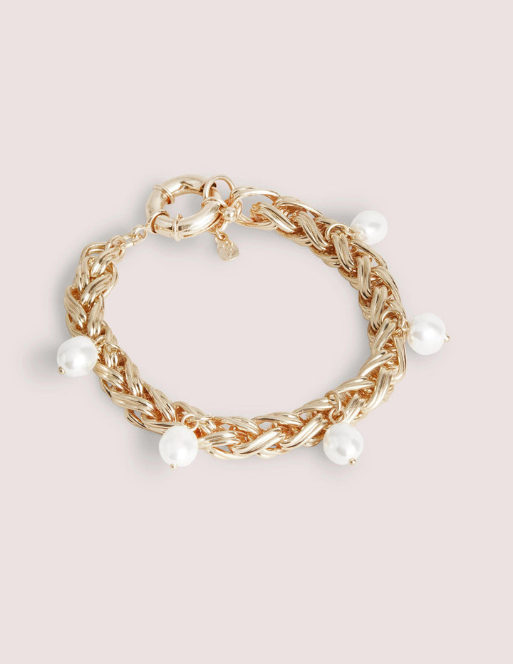 Chunky Chain Pearl Bracelet-Gold