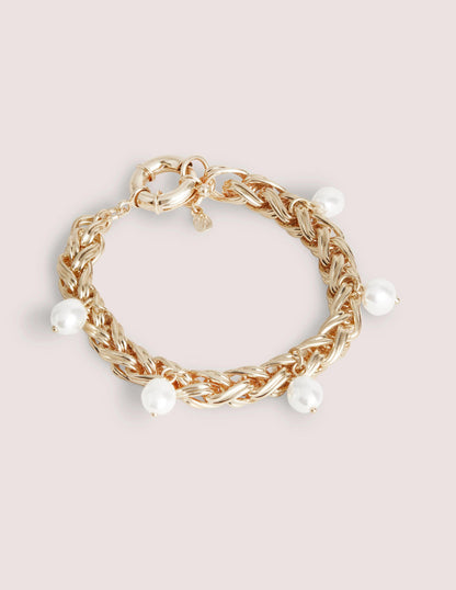 Chunky Chain Pearl Bracelet-Gold-1