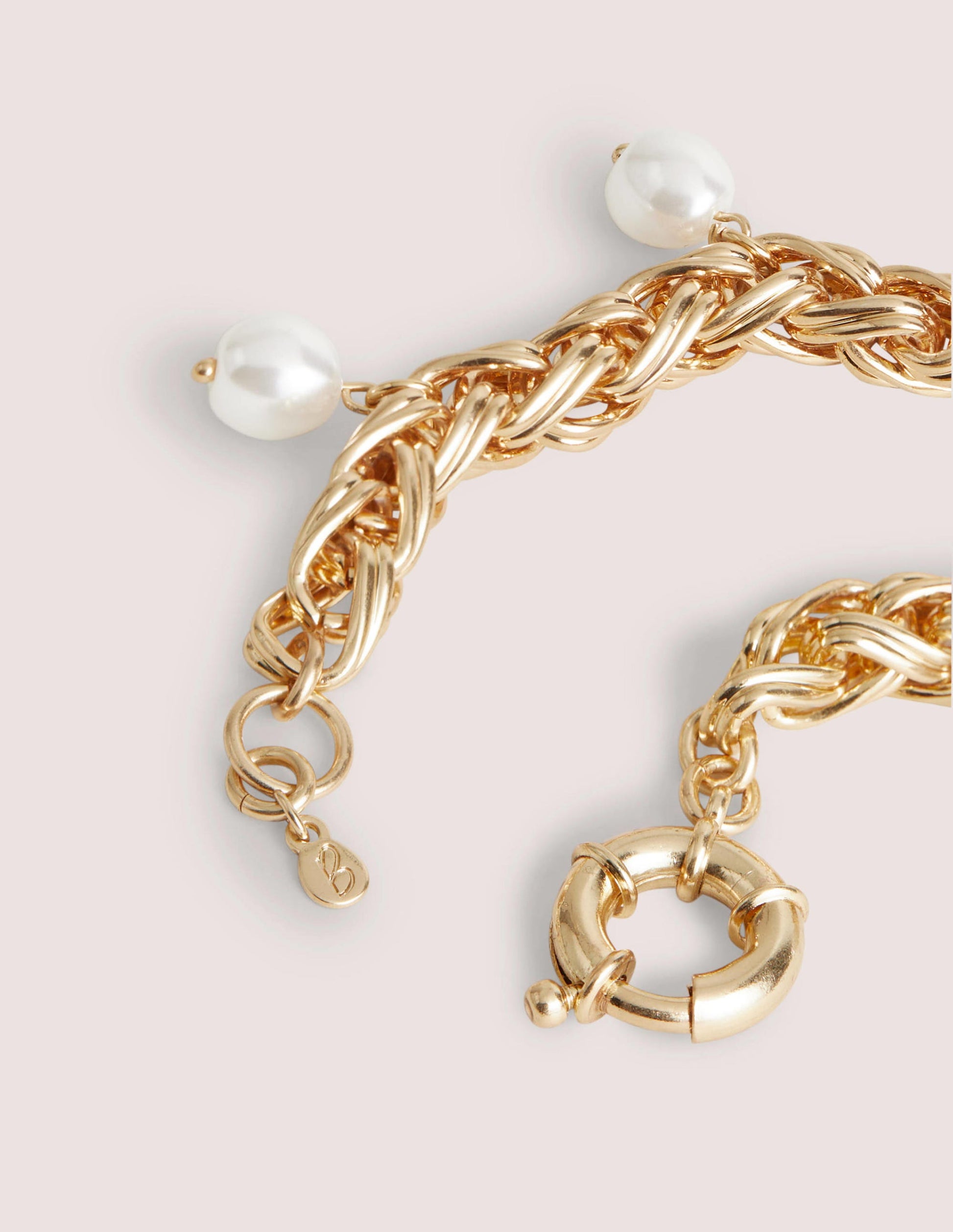Chunky Chain Pearl Bracelet-Gold-2