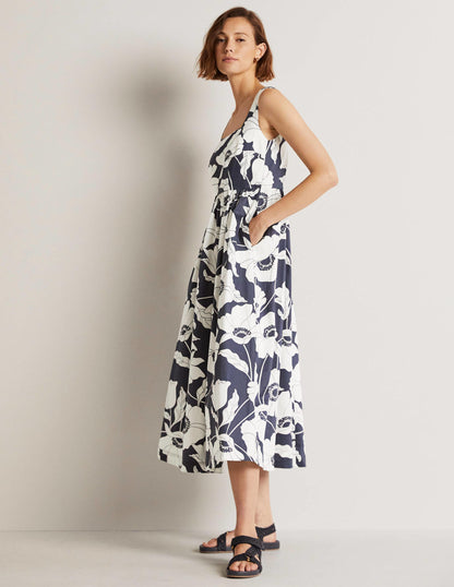 Violet Square Neck Midi Dress-Navy, Elegant Vine-1