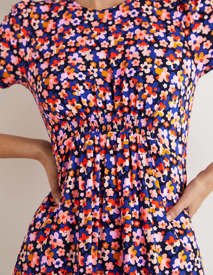 Crew Neck Jersey Dress-French Navy, Abstract Cluster-6