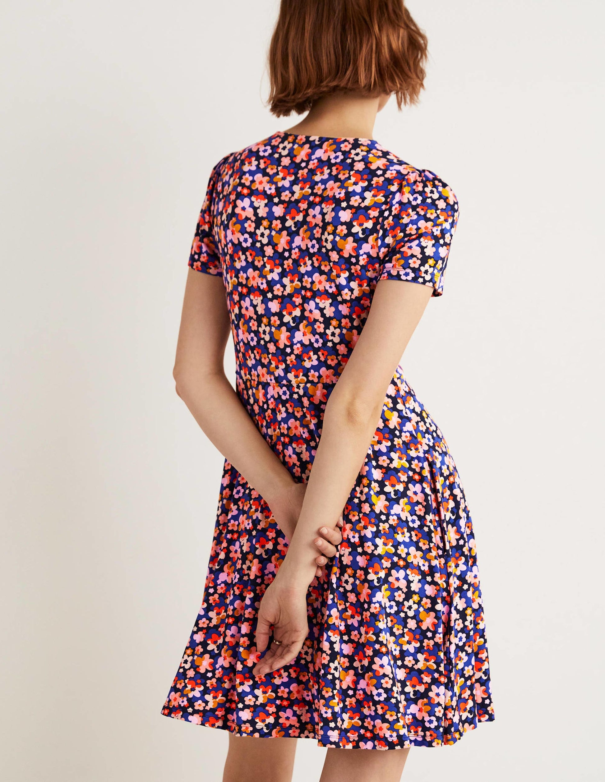 Crew Neck Jersey Dress-French Navy, Abstract Cluster-7