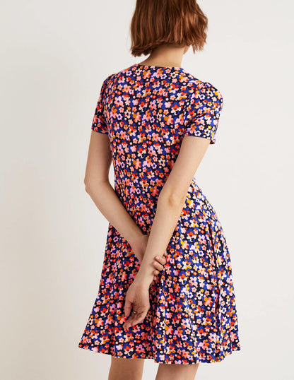 Crew Neck Jersey Dress-French Navy, Abstract Cluster-7