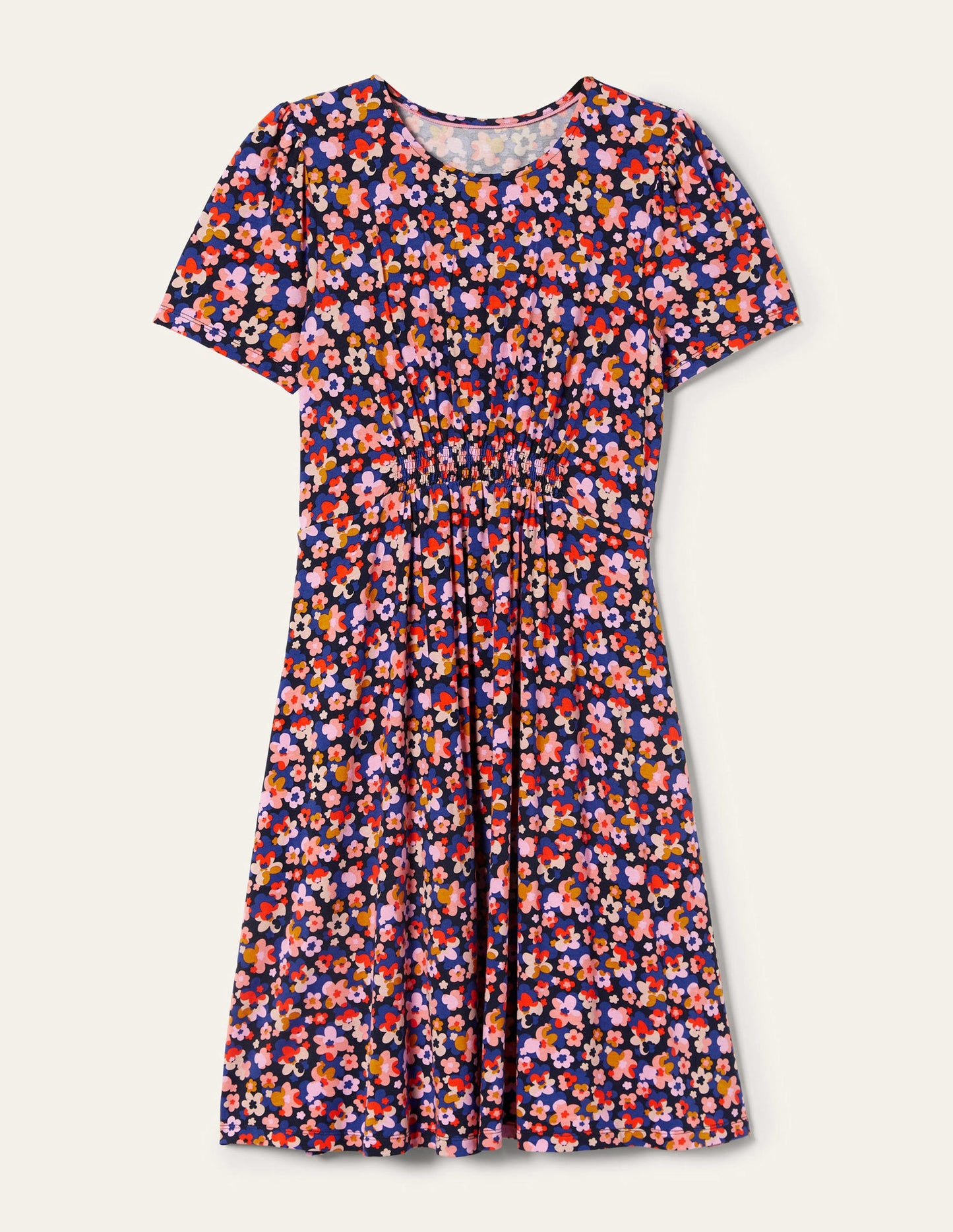 Crew Neck Jersey Dress-French Navy, Abstract Cluster