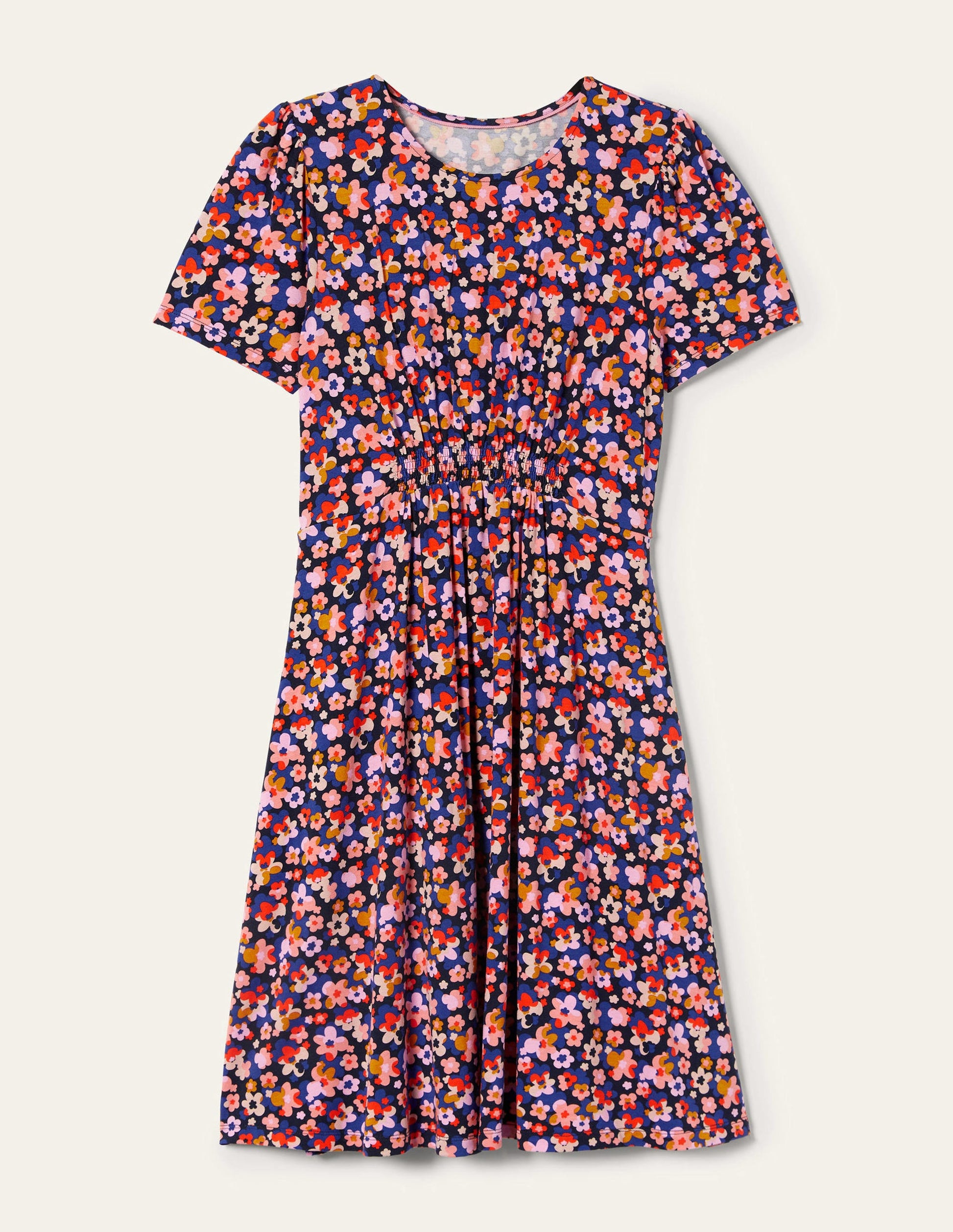 Crew Neck Jersey Dress-French Navy, Abstract Cluster-9