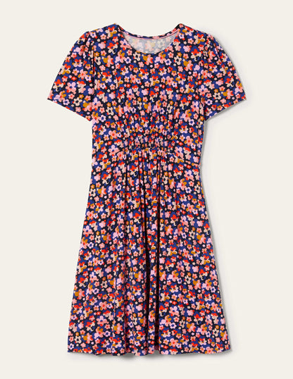 Crew Neck Jersey Dress-French Navy, Abstract Cluster-9