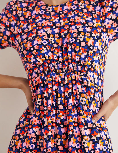 Crew Neck Jersey Dress-French Navy, Abstract Cluster-2