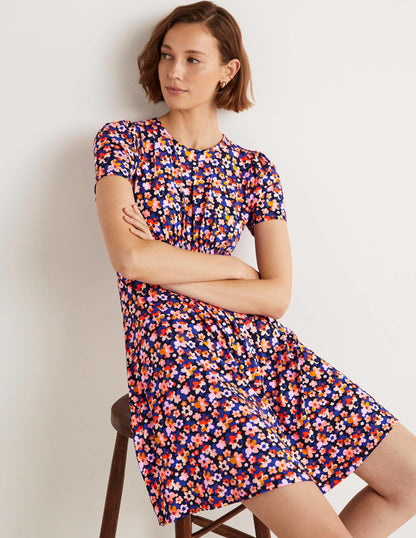 Crew Neck Jersey Dress-French Navy, Abstract Cluster-4