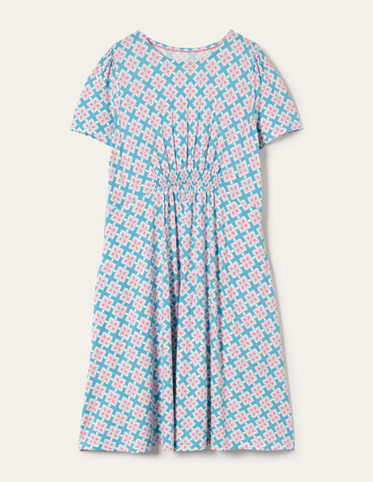 Crew Neck Jersey Dress-Coastal Shade, Diamond Leaf-7