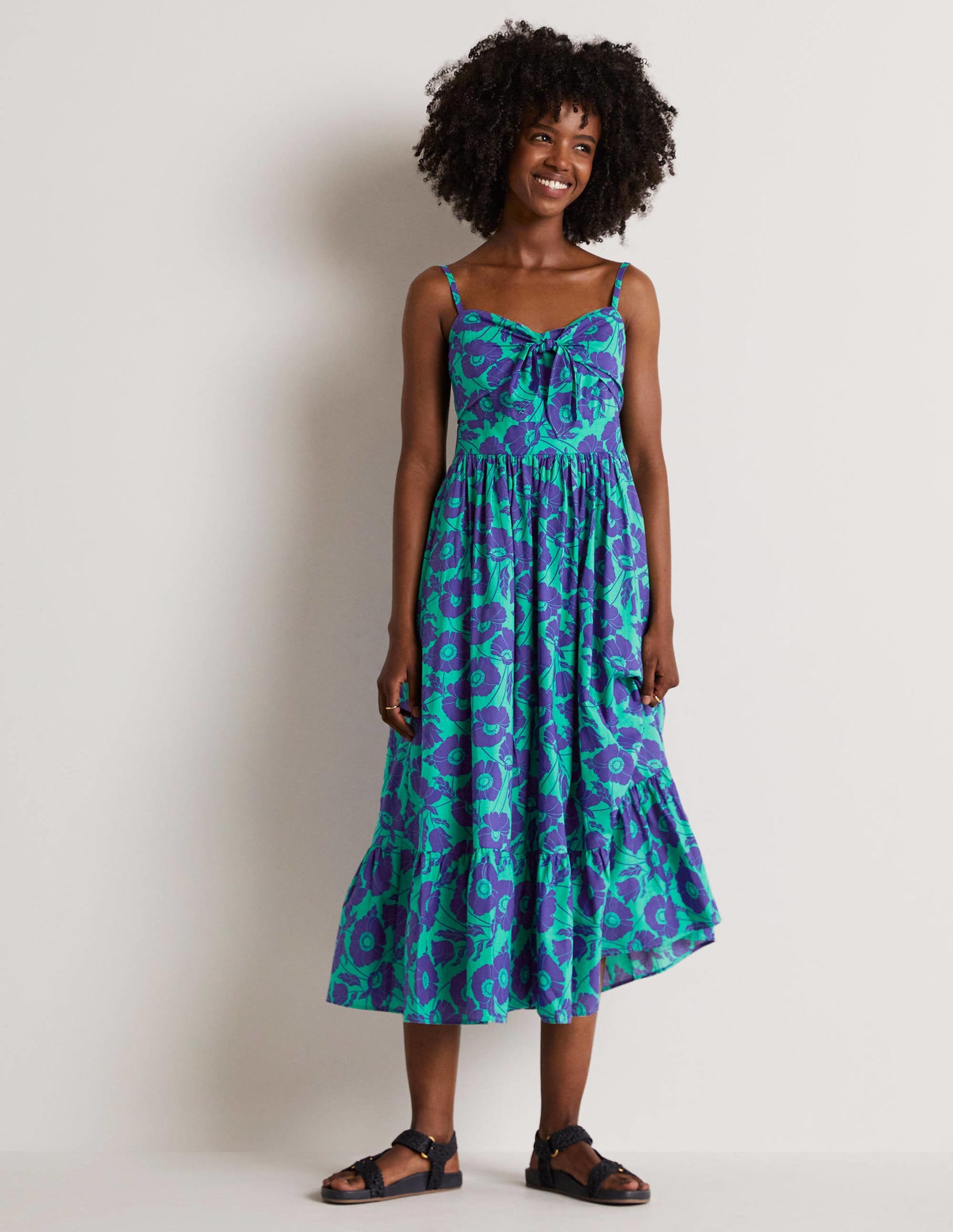 Ivy Tie Front Midi Dress-Emerald, Elegant Vine - Image 1