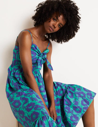 Ivy Tie Front Midi Dress-Emerald, Elegant Vine-4