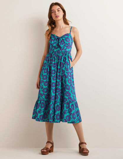 Ivy Tie Front Midi Dress-Emerald, Elegant Vine-5