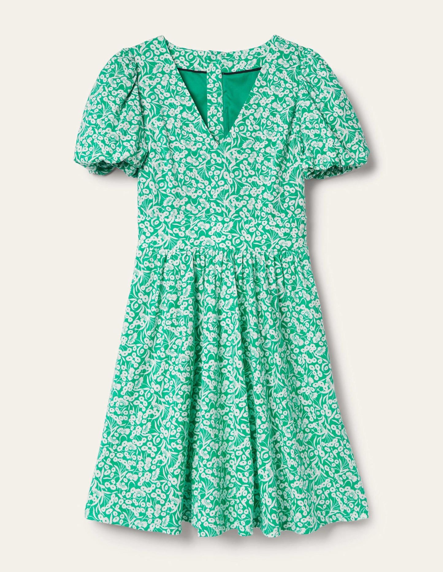 Back Detail Jersey Mini Dress-Emerald, Floret Bud