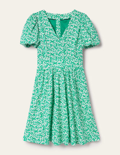 Back Detail Jersey Mini Dress-Emerald, Floret Bud-12