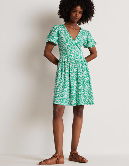Back Detail Jersey Mini Dress-Emerald, Floret Bud-6
