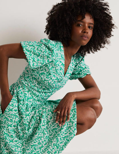 Back Detail Jersey Mini Dress-Emerald, Floret Bud-5