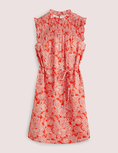 Sleeveless Smocked Mini Dress-Firecracker, Paisley Bud-10