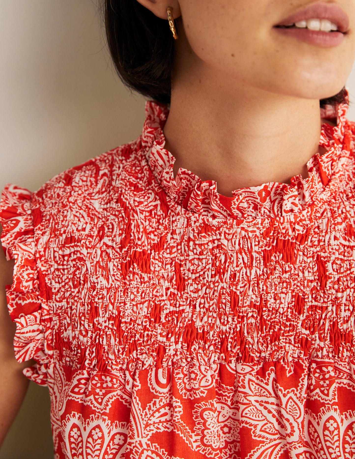 Sleeveless Smocked Mini Dress-Firecracker, Paisley Bud