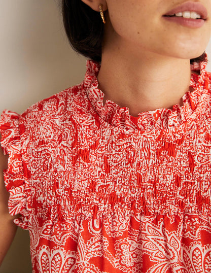 Sleeveless Smocked Mini Dress-Firecracker, Paisley Bud-2