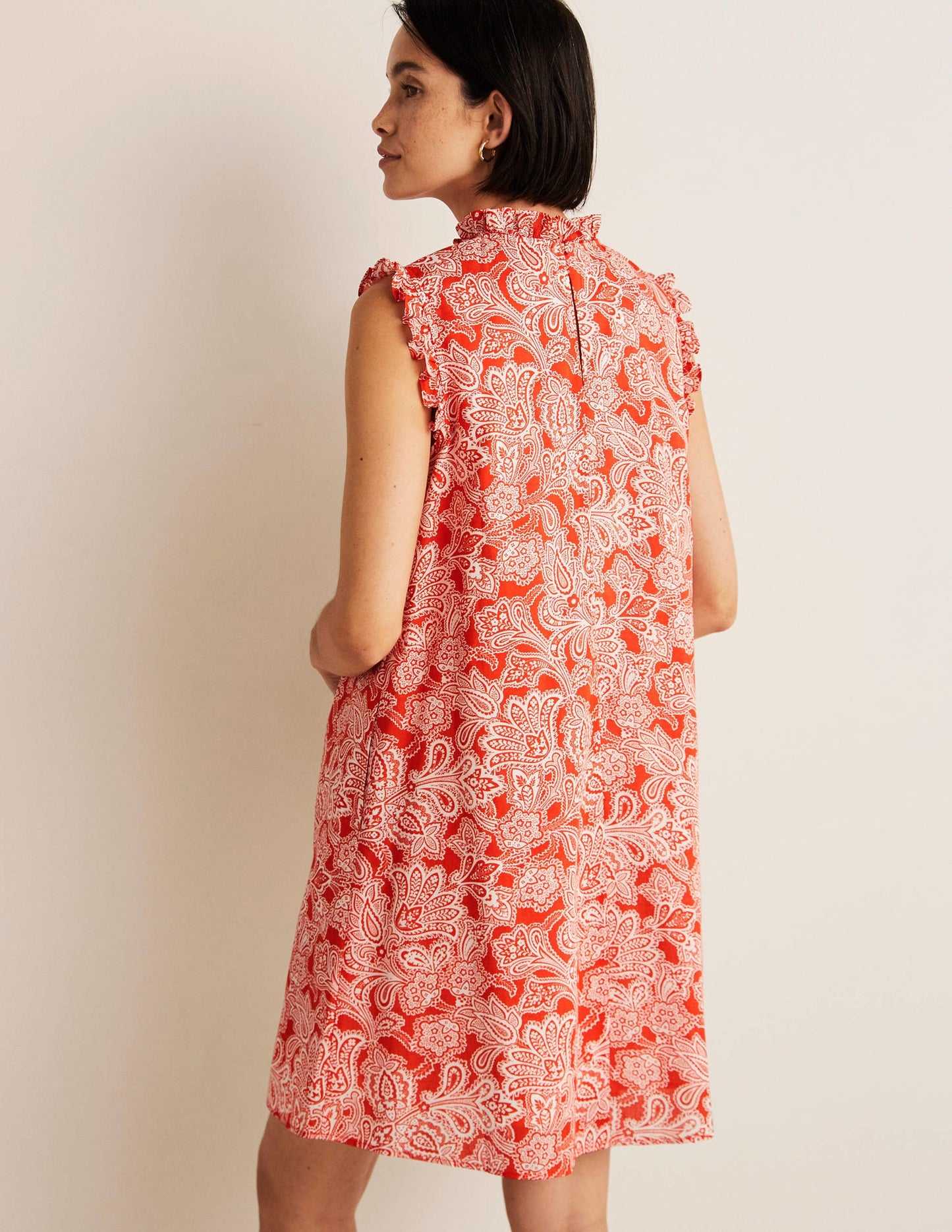 Sleeveless Smocked Mini Dress-Firecracker, Paisley Bud