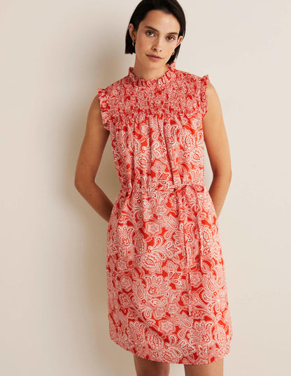 Sleeveless Smocked Mini Dress-Firecracker, Paisley Bud-4
