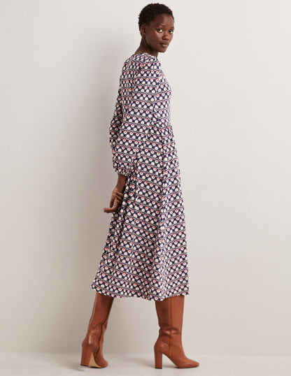 Long Sleeve Jersey Midi Dress-French Navy, Botanic Bud-3