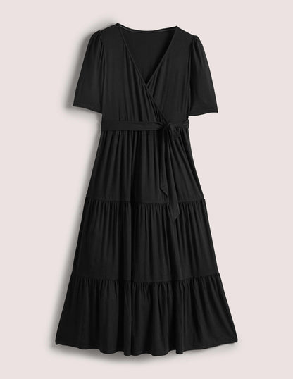 Tiered Wrap Jersey Maxi Dress-Black-5