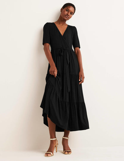 Tiered Wrap Jersey Maxi Dress-Black-1