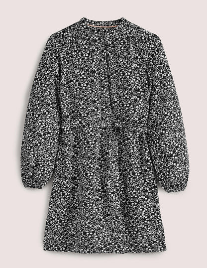 Belted Jersey Shirt Dress-Black, Floral Pebble-11