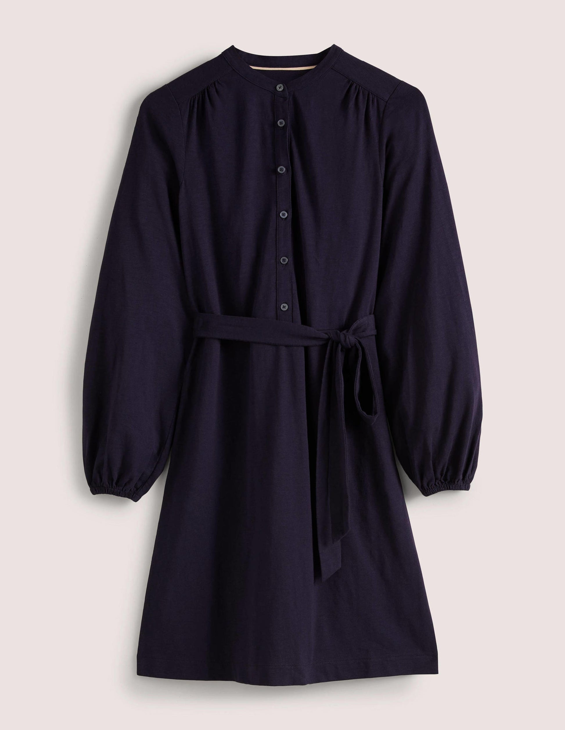 Belted Jersey Shirt Dress-Navy-9
