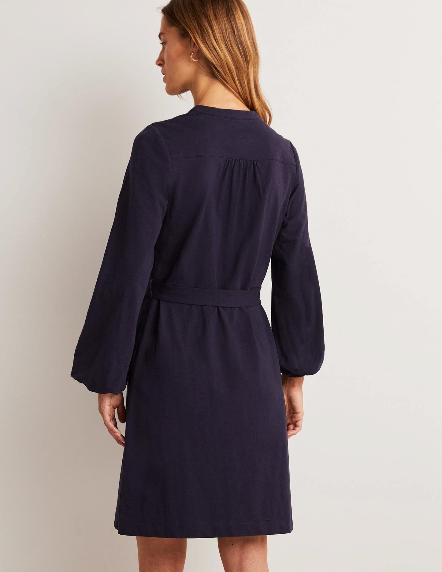 Belted Jersey Shirt Dress-Navy