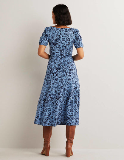 Short Sleeve Jersey Midi Dress-Riviera Blue, Pretty Paradise-3