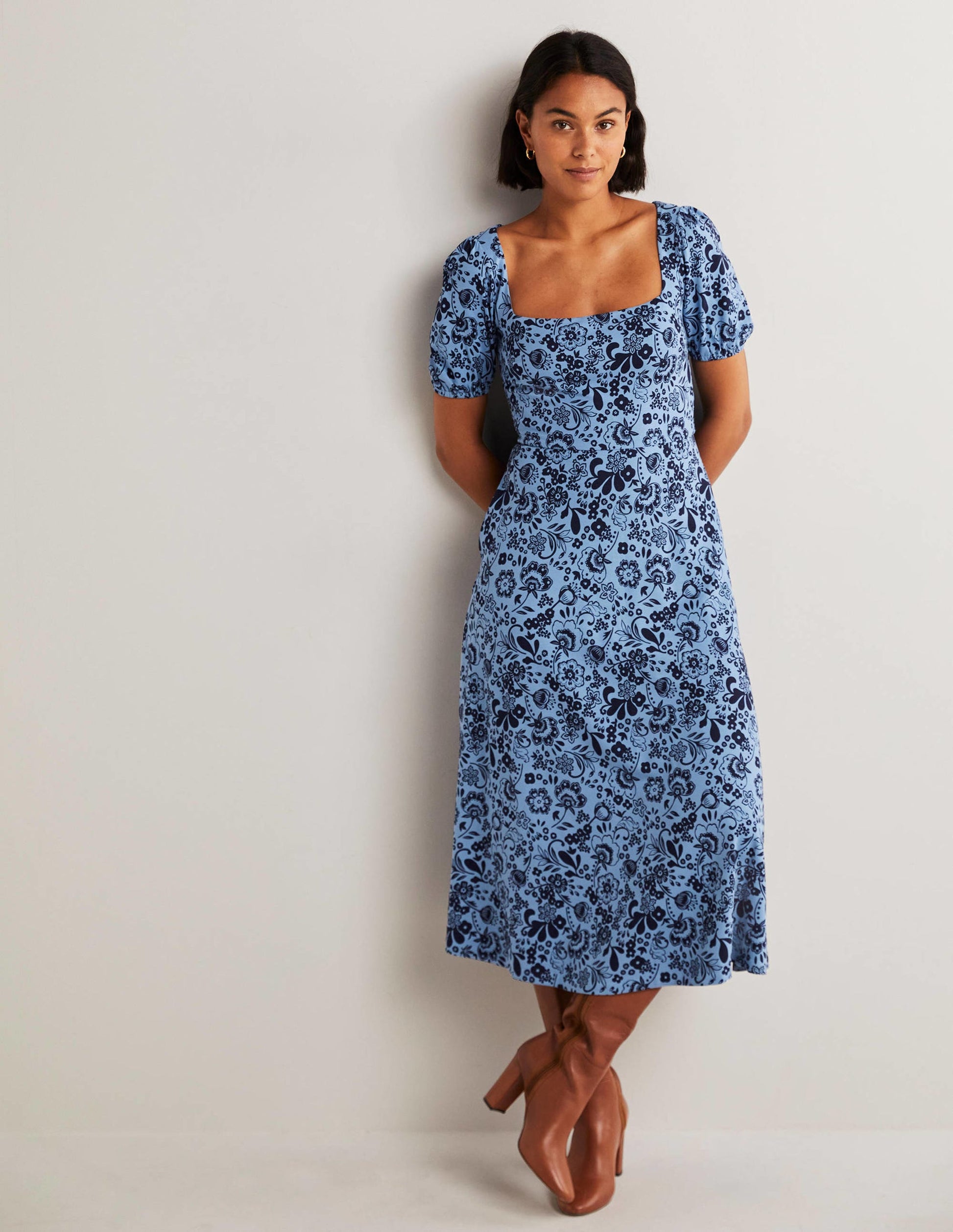 Short Sleeve Jersey Midi Dress-Riviera Blue, Pretty Paradise-4