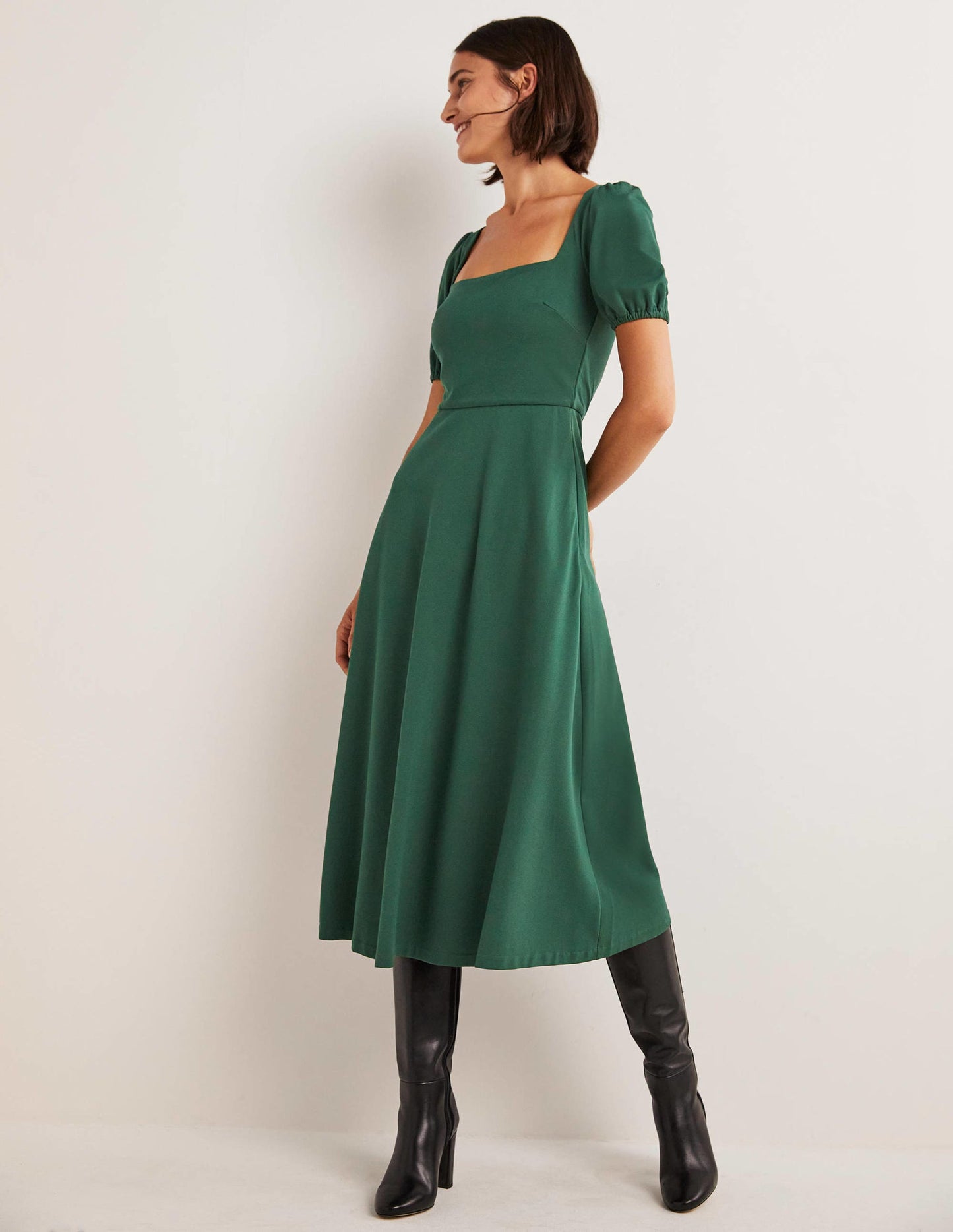 Short Sleeve Jersey Midi Dress-Hunter Green
