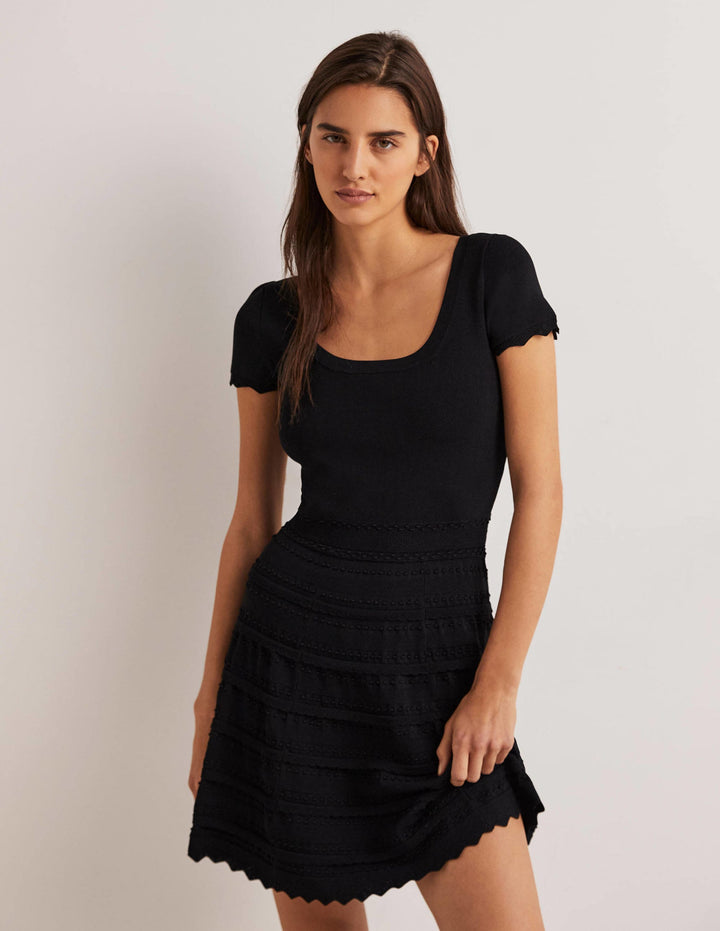 Detail Knitted Mini Dress-Black