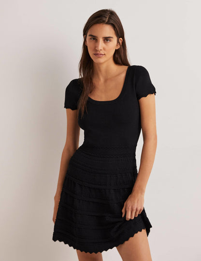 Detail Knitted Mini Dress-Black-1